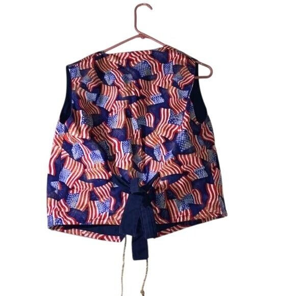 Set Of 2 Patriotic Flag Lace-Up Vests With Red White & Blue Patterns - Picture 4 of 9
